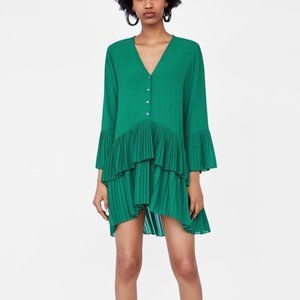 Zara Women Pleated Green Blouse/Dress